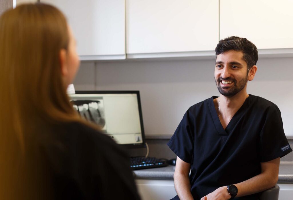 Dr. Tanzeel Hussain and Natasha Uttley in treatment room, Skipton Road Dental, Colne